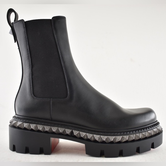 Christian Louboutin St Emilia Pyraclou Flat Black Calf Chelsea Lug Ankle Boot 39 - Picture 2 of 16